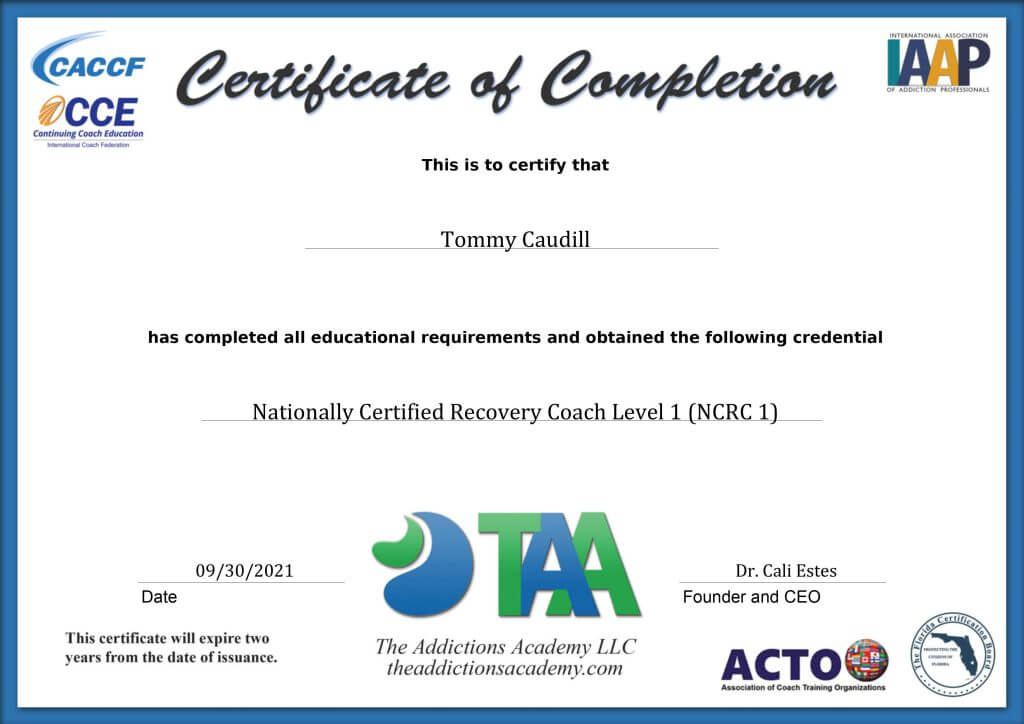 Addiction Academy Certificate